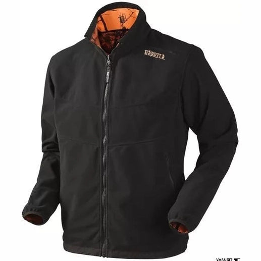Harkila Grizzly Schwarz / Mossy Oak Blaze Wendbare GORE® Windstopper Fleecejacke.
